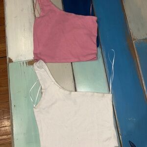 **Bundle** ME TO WE ESSENTIALS ONE SHOULDER CROP TOP RIBBED